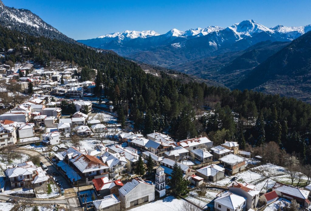 Elati,Village,Under,The,Snow,trikala,Area,Greece